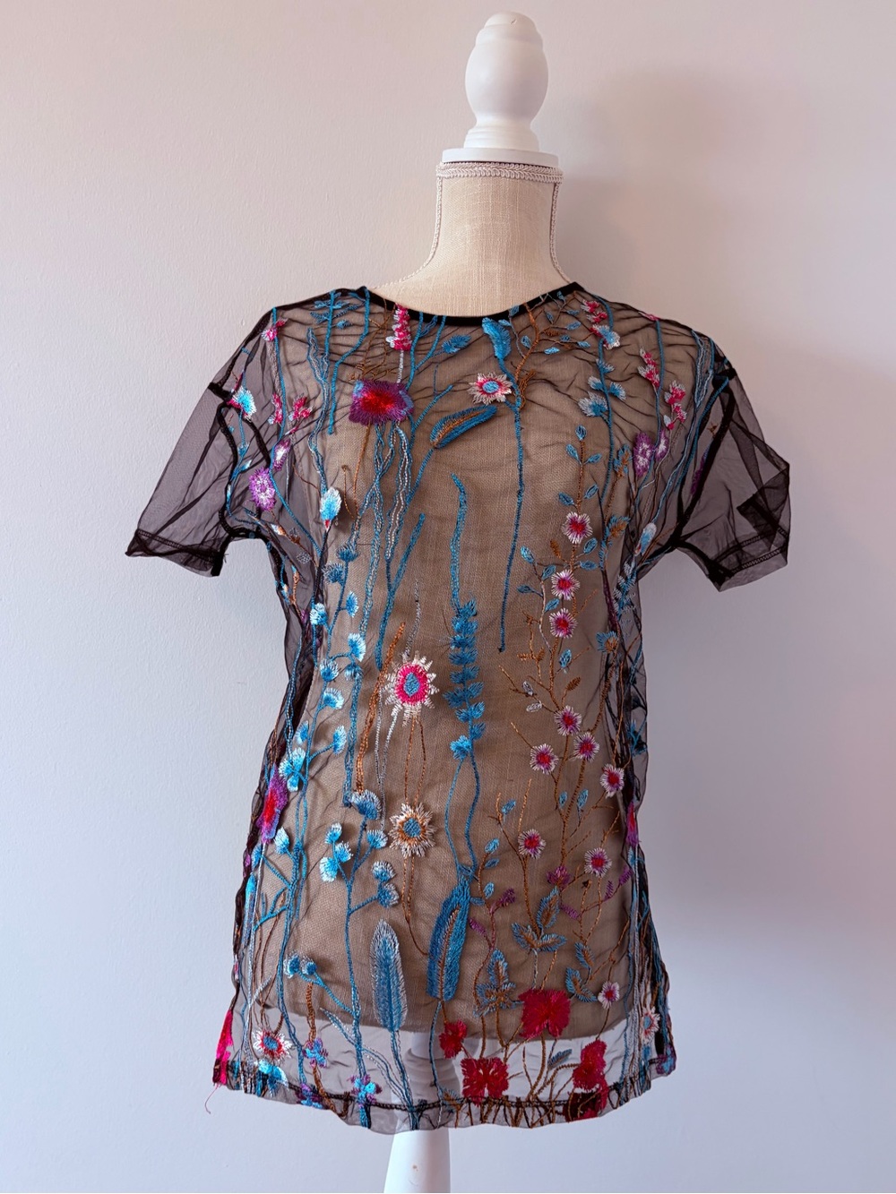 Charlotte Russe Black Sheer Floral Embroidered shirt